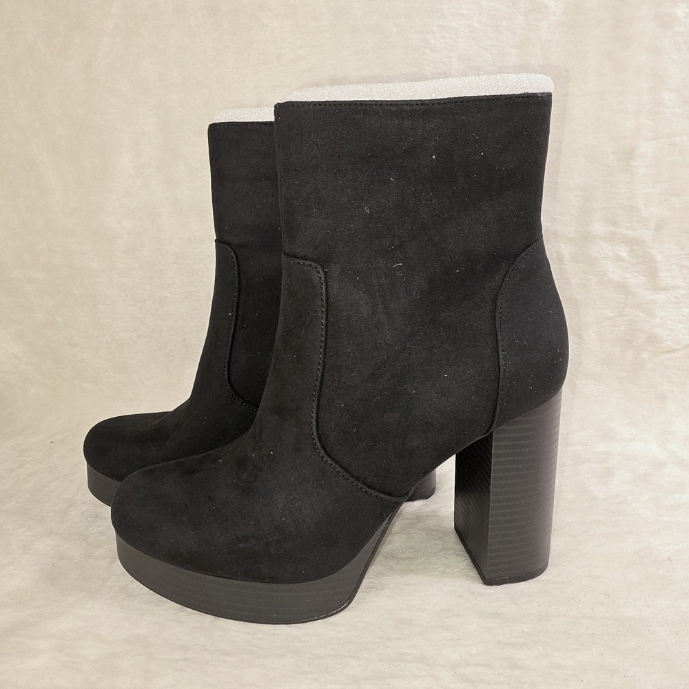 Sun + Stone Platform Ankle Boots Black Faux Suede Women Size 8 NEW